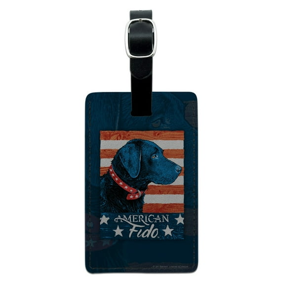 American Fido American USA Flag Lab Dog Rectangle Leather Luggage Card Suitcase Carry-On ID Tag