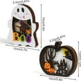 thumbnail image 2 of XIEULQP Halloween Lighted Wooden Table Decoration, Ghost Pumpkin Tabletop Centerpieces LED Boo Spooky Sign for Trick or Treat Halloween Party Dinner Coffee Table Topper Tier Tray Room Decor, 2 of 5