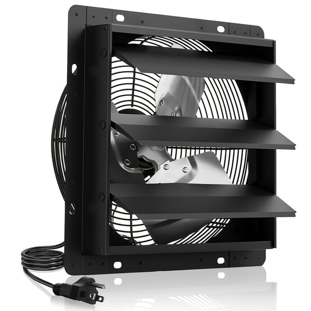 VEVOR 10 inch Shutter Exhaust Fan, Wall Mounted Attic Vent Fan with Smart Programming Variable Speed Temperature Control, 1000 CFM,EC Motor,Timer,Greenhouse Ventilation Cooling,Black