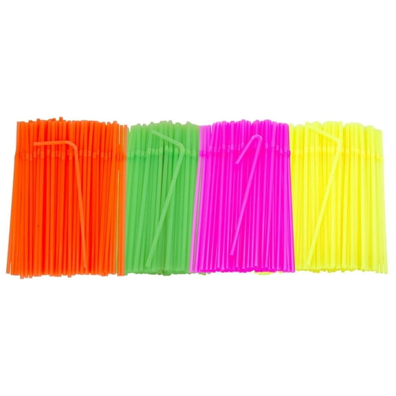 Flexible Plastic Drinking Straws (Assorted Neon) Bendable Disposable BPA Free Bendy (150 Straws)