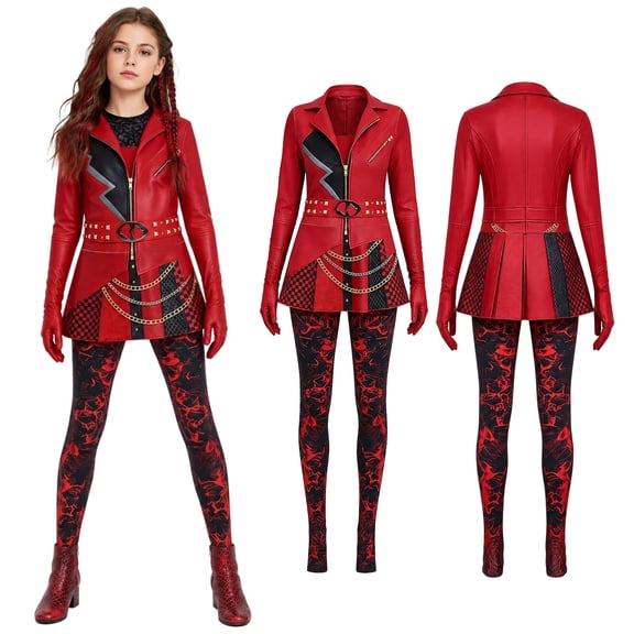 Halloween Princess Costume - Red Princess Cosplay Costume with Heart Print Jacket & Jumpsuit Set, Birthday Party Dress Halloween Cosplay Outfits Size: 110