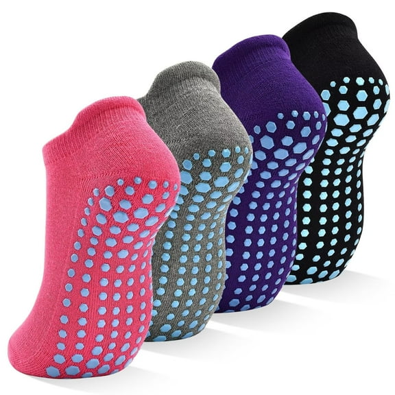 Women Non Slip Socks, 4 Pairs Yoga Pilates Anti Skid Socks Woman Hospital Gripper Socks Size 5-10