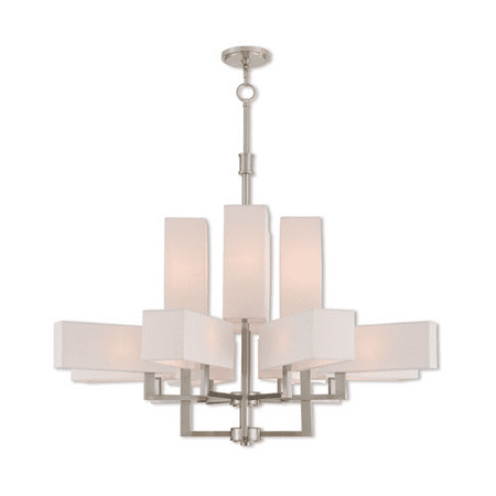 

Pendants 8 Light With Brushed Nickel Hand Crafted Off-White Fabric Outside & White Fabric Inside Hardback 44 inches 320 Watts - World of Crystal