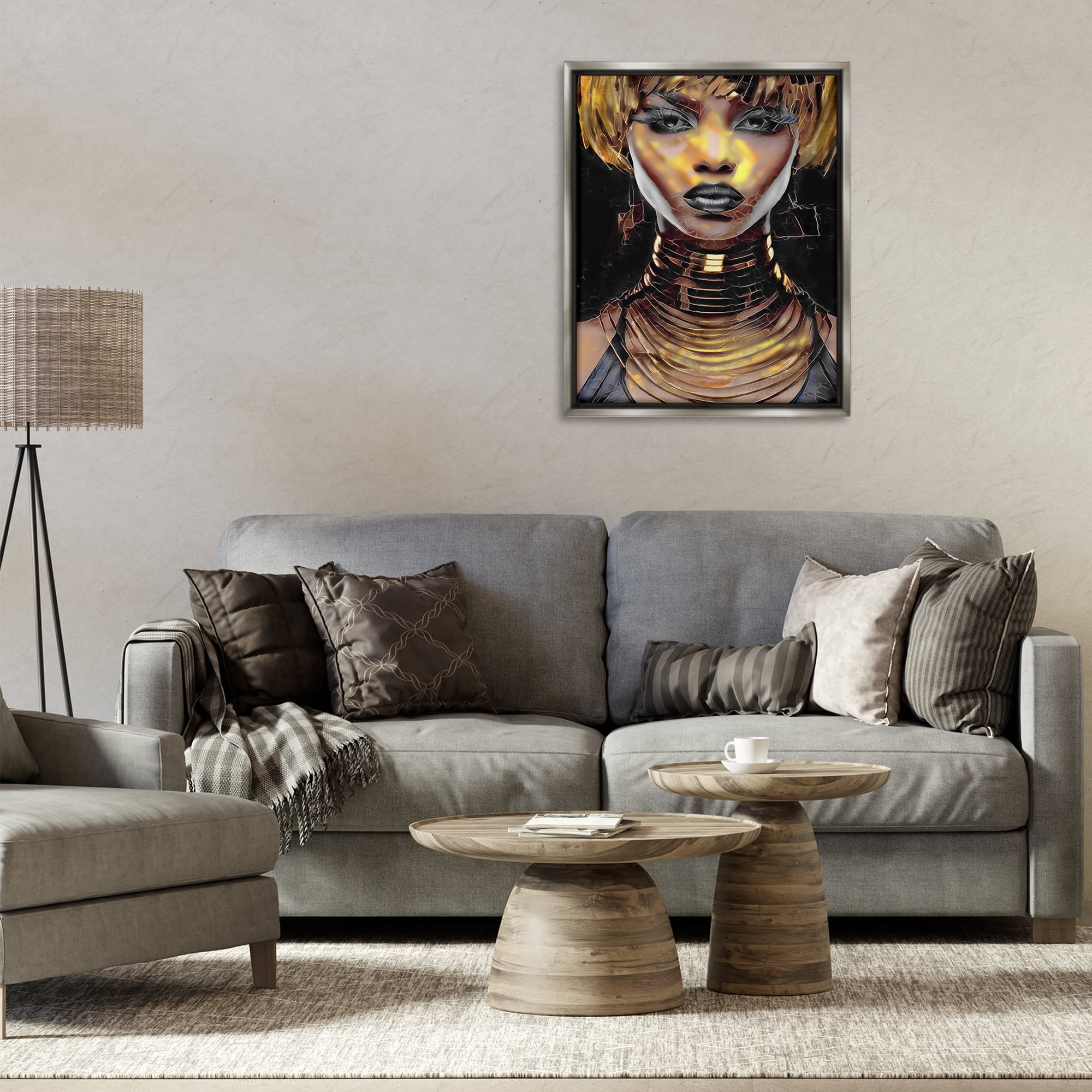 Stupell Industries Intense Glam Woman Portrait People Painting Gray Floater Framed Canvas Art Print Wall Art, 25 x 31