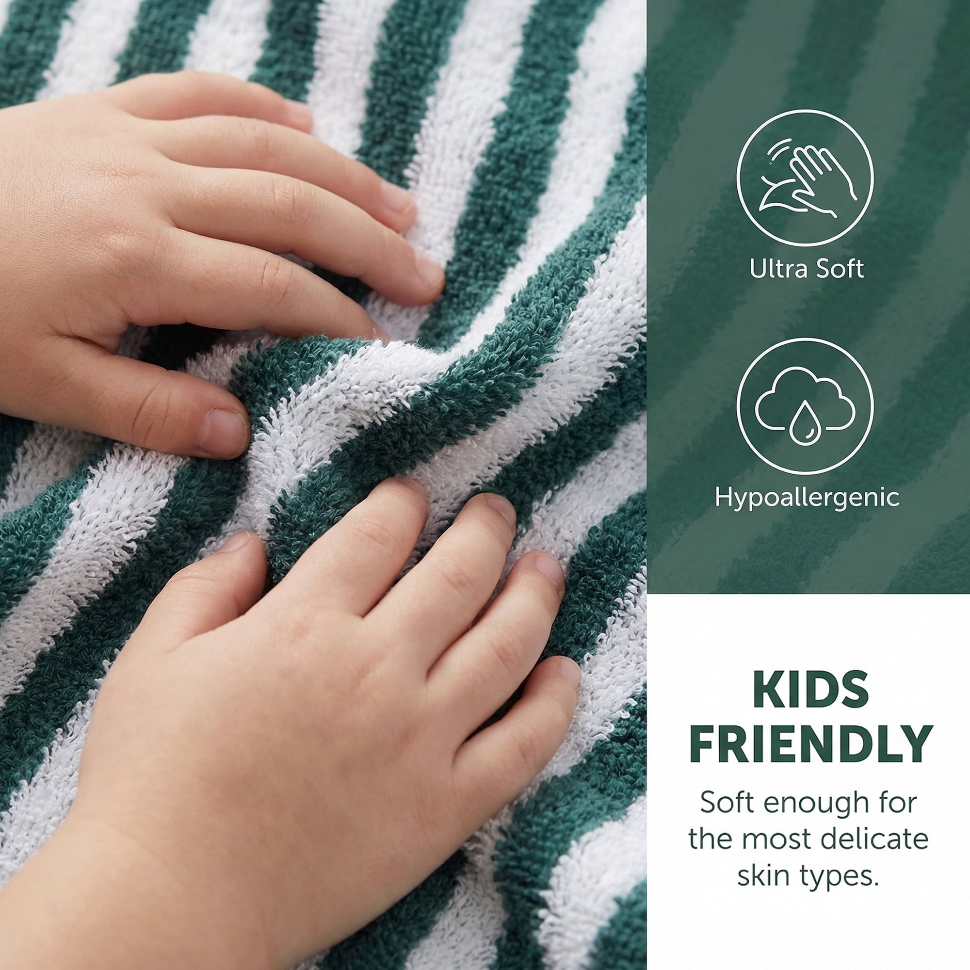 REGALWOVEN Classic Striped Cotton Hand Towels, Ultra Plush Absorbent Quick Dry Towels for Bathroom, Kitchen, Guest Room, 29" x 13" Green 4pk