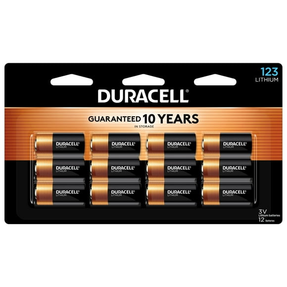 Duracell CR123A 3V Lithium Battery, 12 Count Pack, 123 3 Volt High Power Lithium Battery, Long-Lasting for Home Safety and Security Devices, High-Intensity Flashlights, and Home Automation
