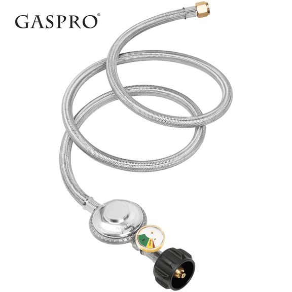 GASPRO Propane Gas Regulator Hose 12 ft with Gauge, Stainless Steel Braided LP Gas Hose, Replacement for Gas Grill, Fire Pit, Patio Heater, BBQ, Propane Tank