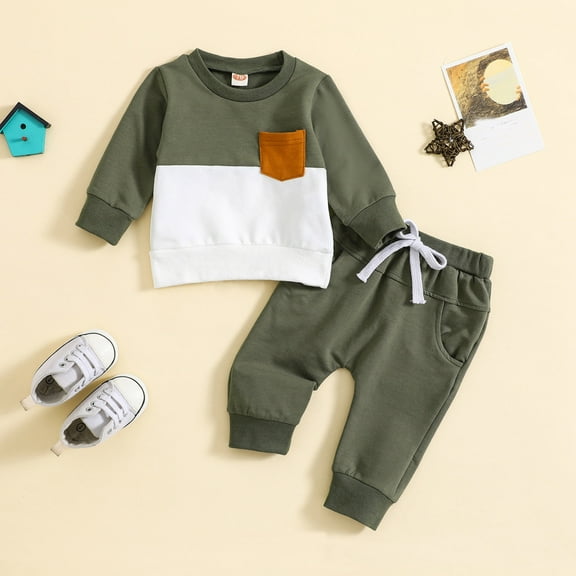 Boys Smocked Outfit 3T Toddler Baby Boy Fall Winter Clothes Contrast Color Long Sleeve Sweatshirt   Joggers Pants Two Piece Outfits Set