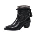 thumbnail image 2 of Willtoo Women's Vintage Faux Leather Fringe Ankle Boots Bohemian Retro Chunky Low Heel Shoes Winter Casual Round Toe Back Stretch Slip On Booties, 2 of 4