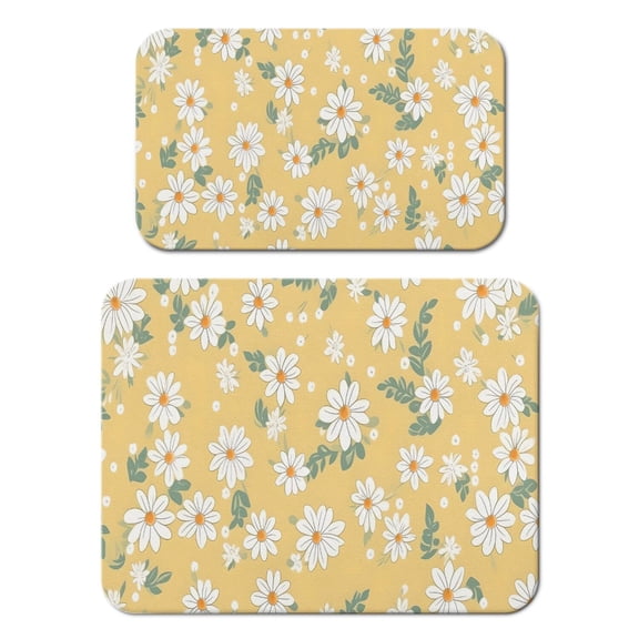 2 Pack Washable Rubber Daisy Cute Floral Dish Drying Mats for Kitchen Counter Home Large Coffee Bar Pad Accessories and Decor for Utensils Stemware (2pcs 18''x24'' 19.5''x12'')
