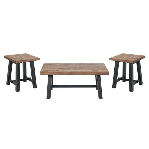 Adam Solid Wood Table Set with Coffee Table and Two Side Tables - Natural