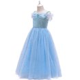 thumbnail image 2 of IBTOM CASTLE Girls Cinderella Princess Fancy Dress up Fairy Tale Halloween Carnival Cosplay Flower Ruffle Tulle Tutu Birthday Party Dress for Photo Shoot 3-4 Years Light Blue, 2 of 8