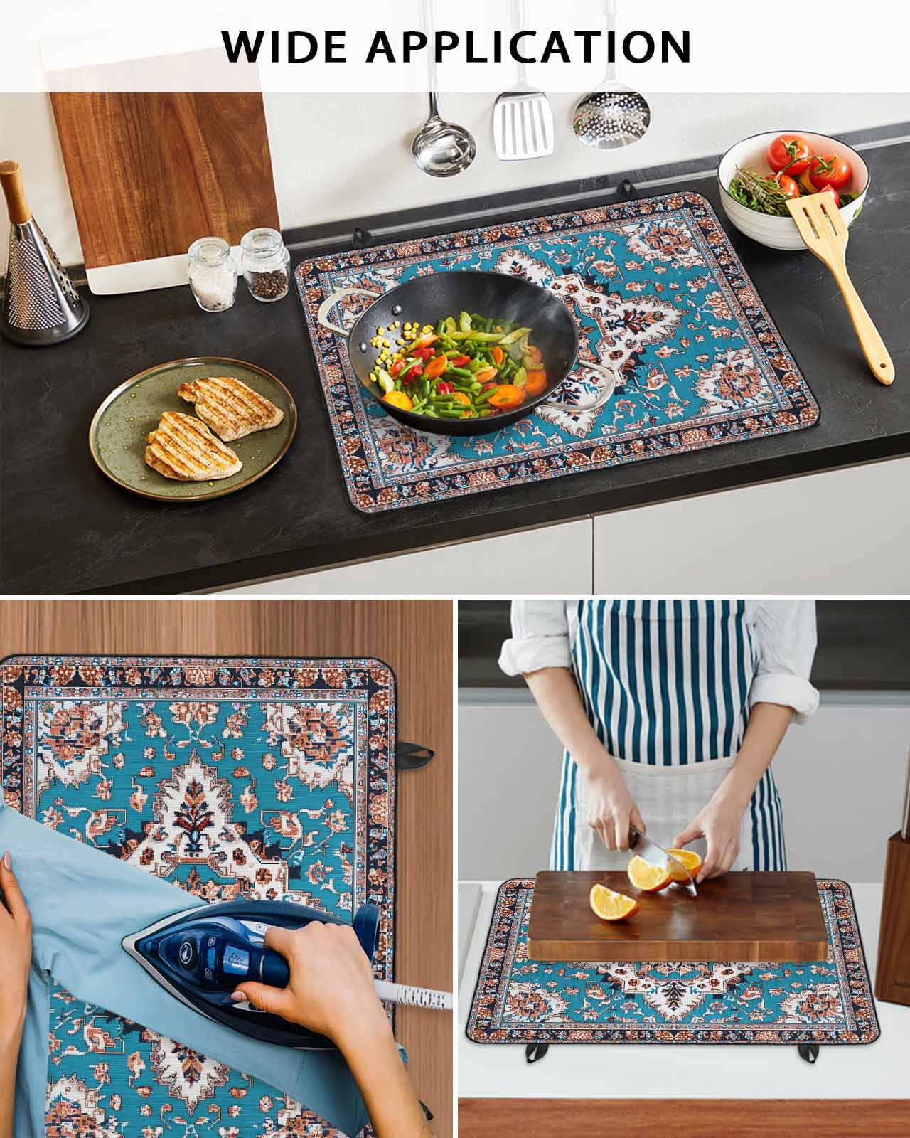 nqOlkjepod Large Induction Cooktop Protector Mat 24"x21", Colorful Boho Stove Top Covers for Electric Stove, Southwest Traditional Flowers Aesthetic Stove Burner Cover Mats, Glass Top Stove Cover