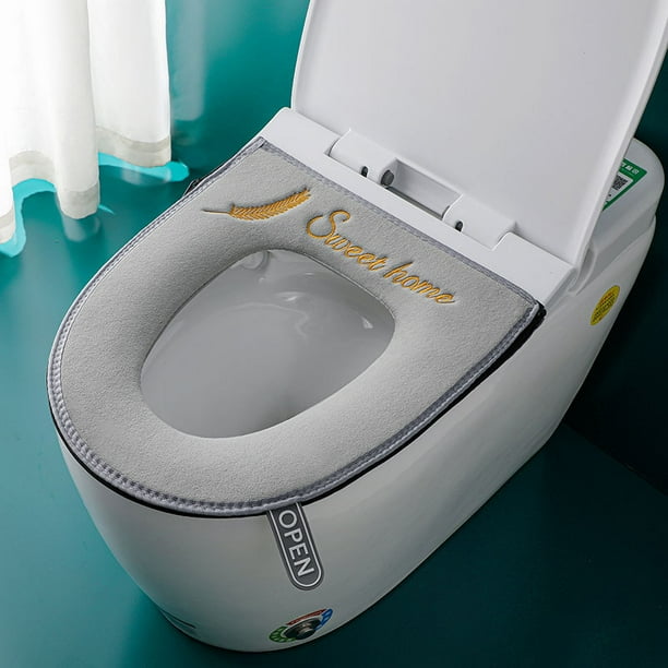 Yao Toilet Seat Covers for All Seasons Universal Zipper Waterproof Antibacterial Home Toilet Seat Cushion with Hanging Loop Bathroom Soft and Warm