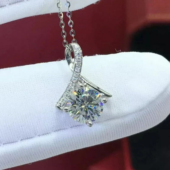 2.00 CT Round Certified D/VVS1 Moissanite 14K White Gold Plated 925 Sterling Silver Solitaire Pendant Necklace