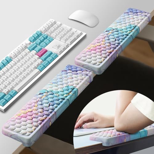 Tekola L-Shaped Desk Elbow Pad for Desk 2 Pack, Soft Memory Foam Elbow Support Padding with Non-Slip Base, Easy Typing Pain Relief Comfort for Office Work Gaming Marble Blue