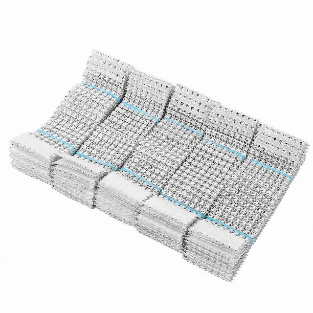 Lot de 50 ronds de serviette en maille diamantée, 8 rangées, pour chaise, mariage, Noël, argent