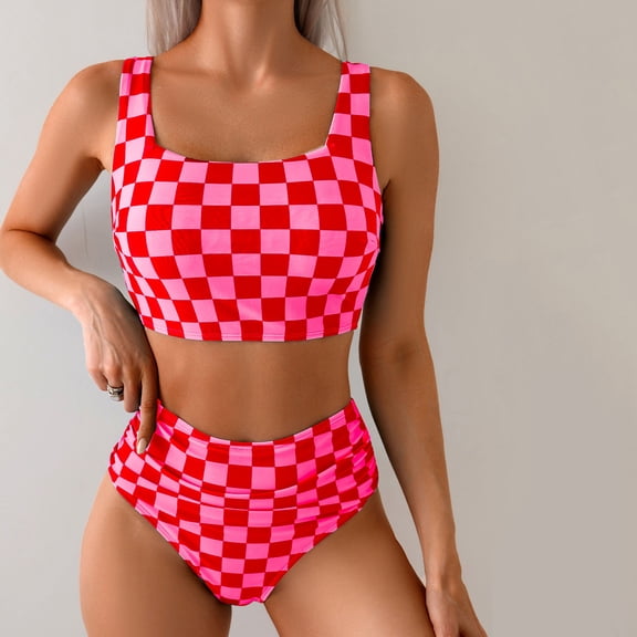 Coral Swim Tankini Swimsuits Square Neck Tankini Top & High Waisted Ruched Bikini Bottoms
