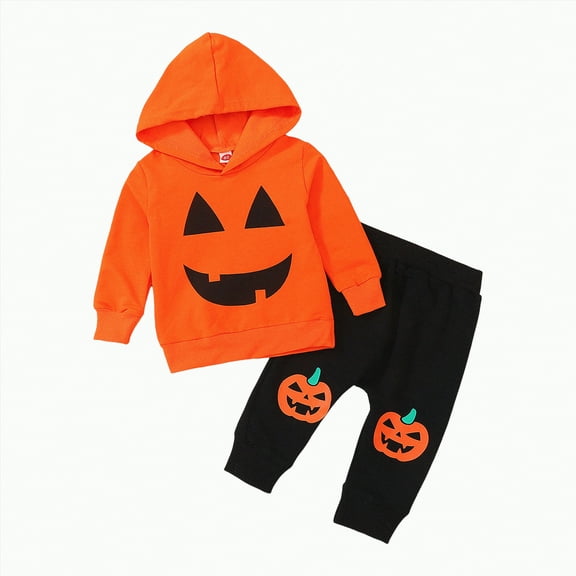 Futezty Toddler Boys Girls Clothes Fall Winter Outfit Sets, Set For Kids Long Sleeve Round Neck Pumpkin Print Elastic Waist 1T 2T 3T 4T 5T 2 PC Everyday