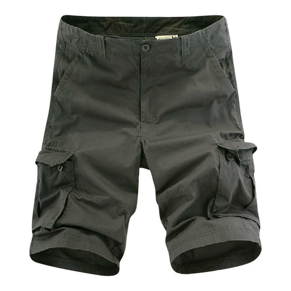 MIUOWANP Men's Casual Cotton Loose Fit Cargo Shorts with Multi Pocket Plus Size Solid Color Durable Straight Pant Size XXXL(12)Gray