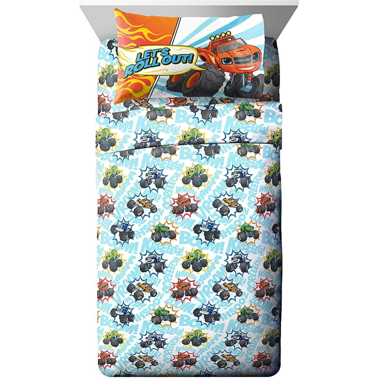 Blaze and the Monster Machines Off to the Races 5 Piece Kids Twin Bed Set,  100% Microfiber, Blue