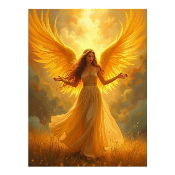 Diamond Art Kit for Adults, Golden Angelic Figure In Field Diamond Painting for Adults Beginners, DIY Diamond Art Painting Kits, 5D Diamond Painting Crafts for Home Decor 12x16 Frameless