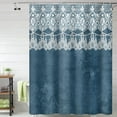 thumbnail image 2 of Shower Curtain 72 x 84 Inch Boho Damask Bathroom Decor Polyester Fabric White Damask Lace Pattern Blue Blurry Floral Print Bath Curtains Modern Fashion Design Set with Hooks, 2 of 6