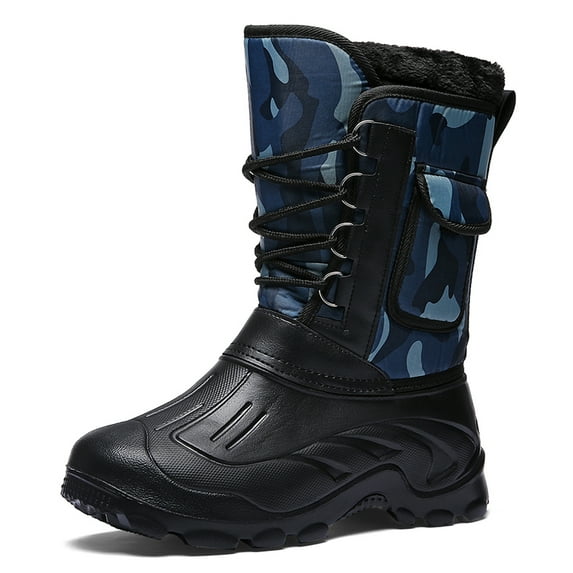 Men's Winter Water Repellent Snow Boot Fishing Shoes Mid Calf Non Slip Lightweight Faux Fur Lined Camouflage Outdoor Shoes