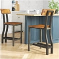 thumbnail image 6 of Set of 2 Industrial Wood Bar Stools, Rustic Brown Gunmetal Finish Counter Height Chairs with Back, 6 of 6
