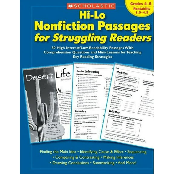 Hi-Lo Nonfiction Passages for Struggling Readers: Grades 4-5: 80 High-Interest/Low-Readability Passages with Comprehensi, (Paperback)