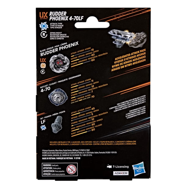 Beyblade X Rudder Phoenix 4-70LF UX Starter Pack with Attack Top