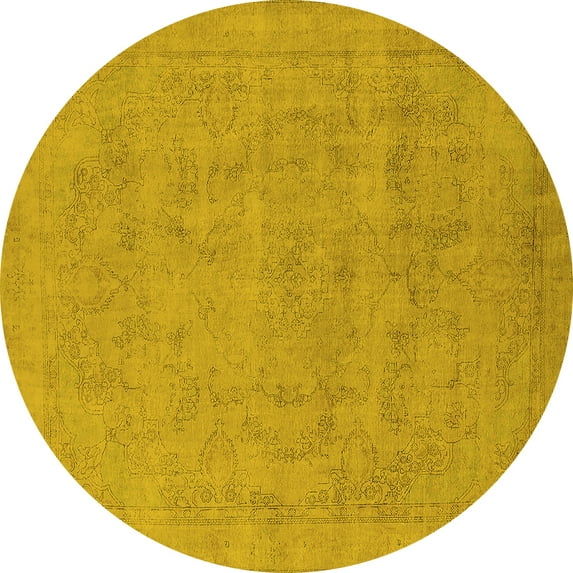 Ahgly Company Machine Washable Indoor Round Oriental Yellow Industrial Area Rugs, 3' Round