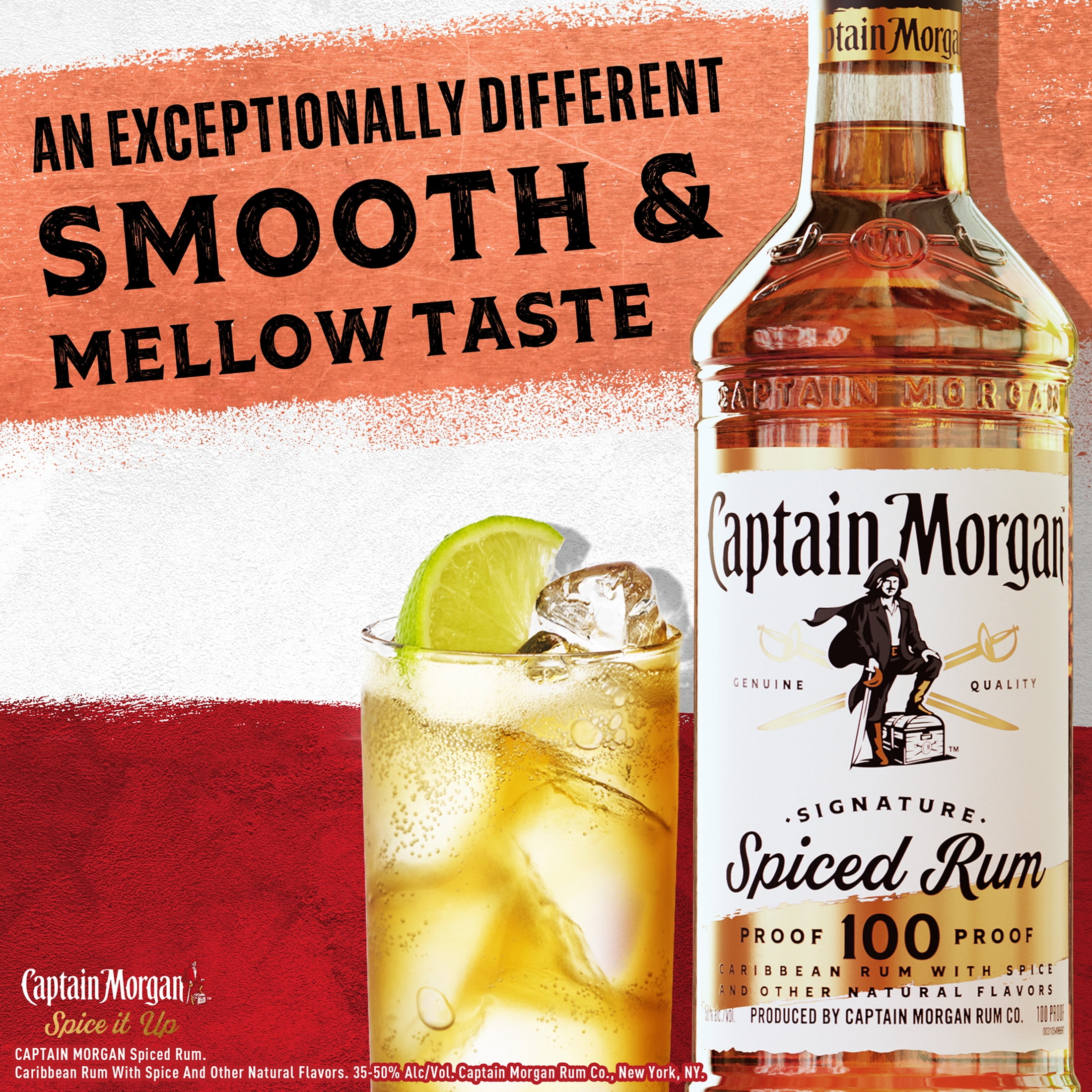 Captain Morgan 100 Proof Spiced Rum, 750 ml Glass Bottle, 50% ABV 