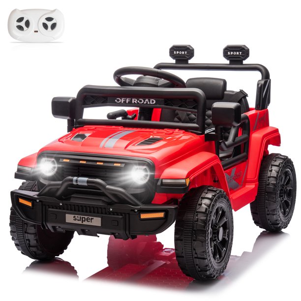 Ktaxon Camión eléctrico para niños con motor de 12 V, control remoto para padres, suspensión de resorte, luces LED, color rojo