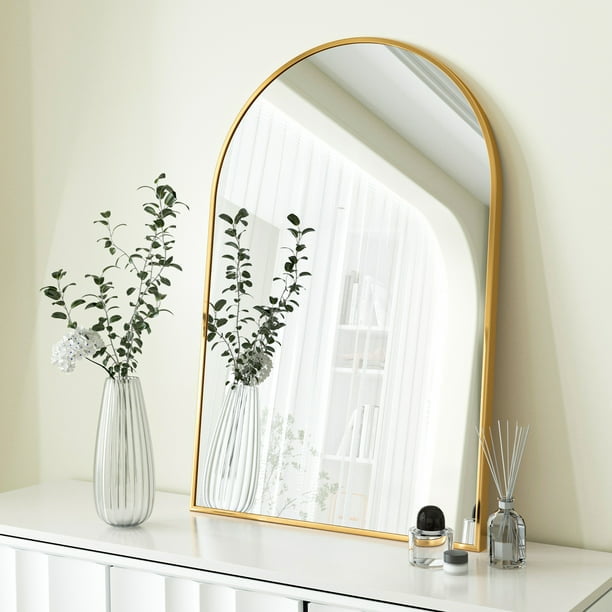 BEAUTYPEAK 24"x 36" Bathroom Mirror Wall Vanity Arched Mirror, Gold - Walmart.com