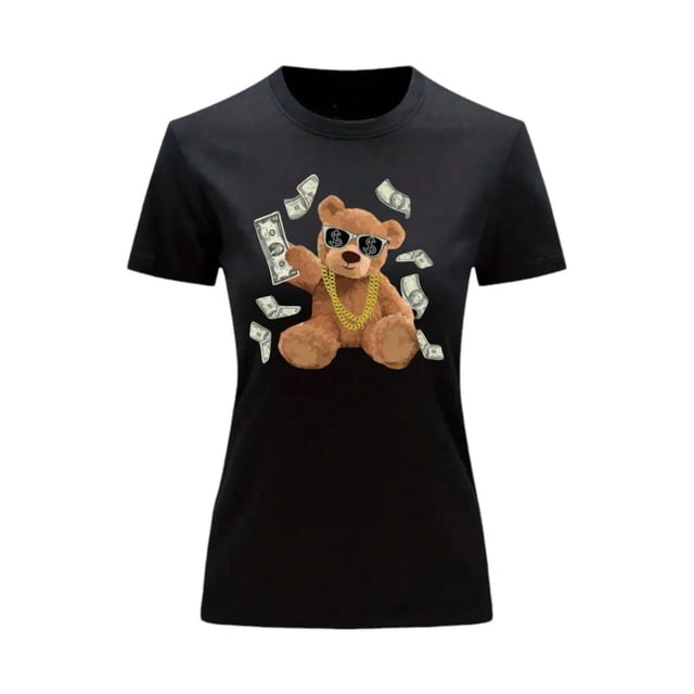 Playera Blusa de Oso Millonario con Dólares Dinero Ropa De Mujer Color Negro Talla Grande Marca Emil SaEs