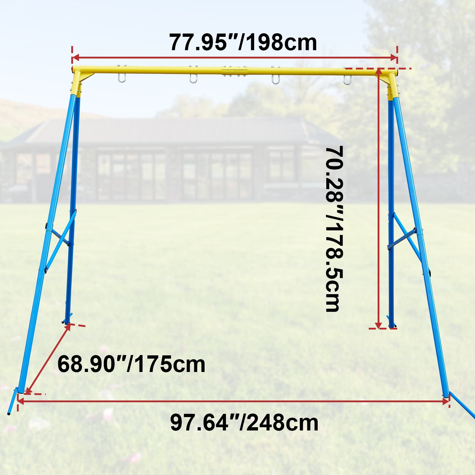 Hishine Swing Stand Metal Frame for Backyard, Heavy Duty Full Steel A-Frame with Ground Stakes, Fits 2 Swings Extra Large Outdoor 550lbs