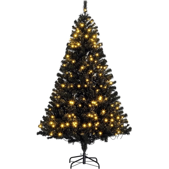 YESSW 6' Tall Prelit Christmas Tree Douglas Fir Artificial Christmas Tree with Realistic Branches, 250 Warm White LED Lights and 1000 Tips, Black