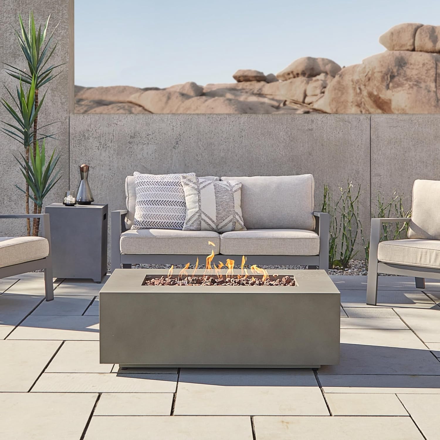 Real Flame Aegean 42" Rectangle Steel Propane or Natural Gas Fire Pit Table in Mist Gray