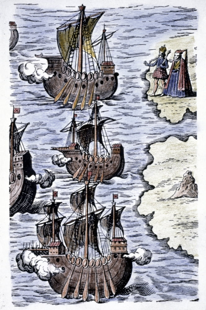 Columbus Ships 1492 Nthe Caravels Of Columbus Setting Sail From Spain