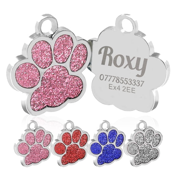 Dog Tags for Pets Personalized Engraving, Custom Pet ID Tag for Cat Dog Puppy, Glitter Paw Pendant, Pet Accessories