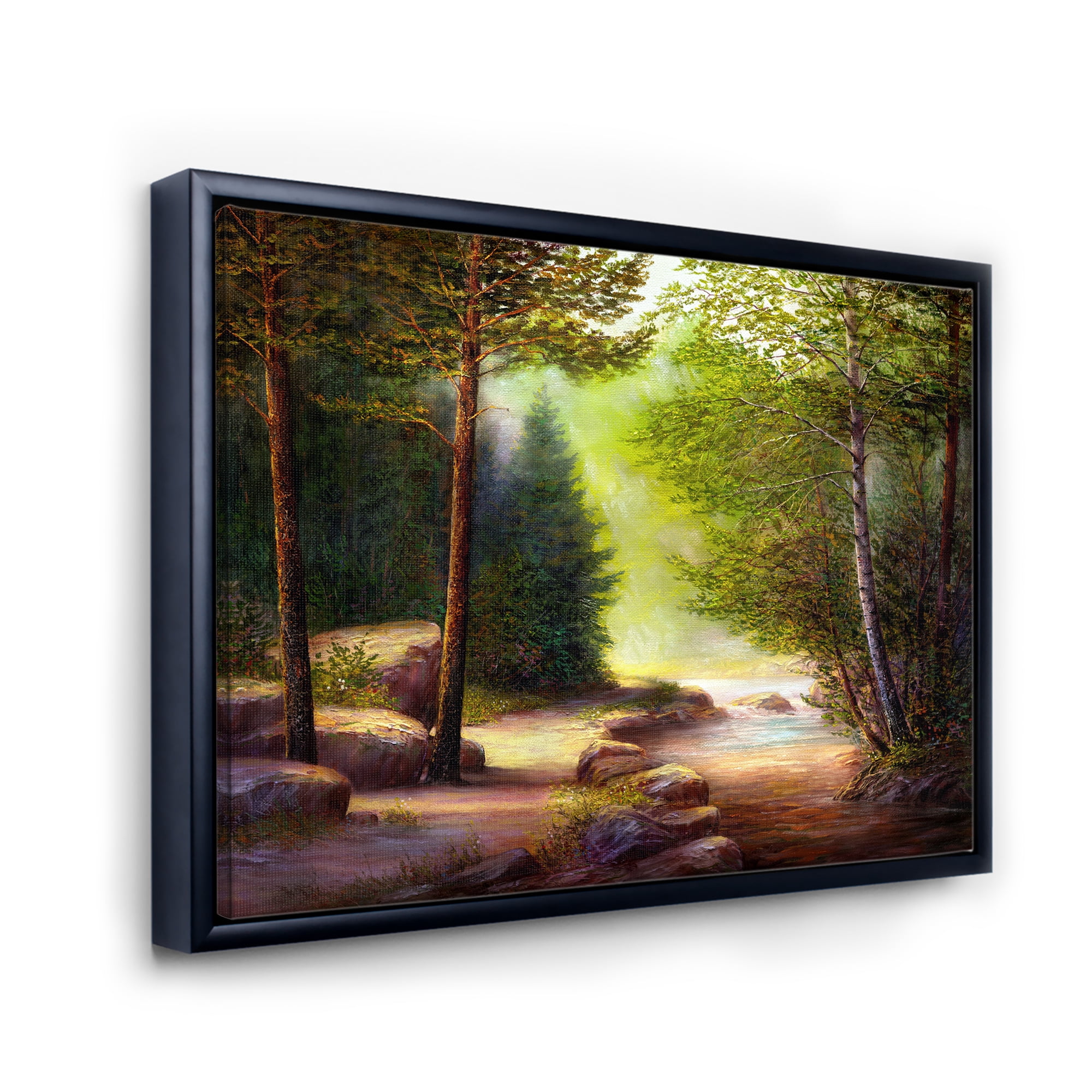 Designart 'Sunrise Glow Through The Spring Trees' Lake House Framed Canvas Wall Art Print