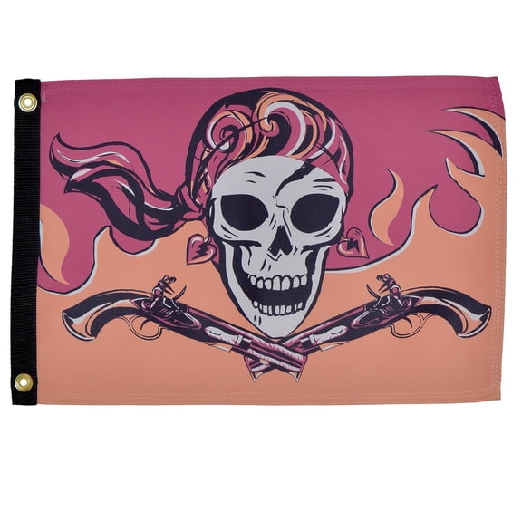 In the Breeze 3666 — Flintlock Pirette Lustre Grommeted Boat Flag, 12 by 18-Inch — Colorful Pirate Flag
