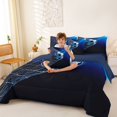 thumbnail image 3 of Manfei Sport King Bedding, Soccer King Bed in a Bag, Dark Blue Cyan, Navy Reversible 7-Piece, 3 of 6
