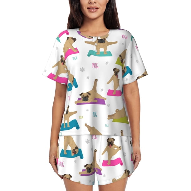 Fotbe Yoga Dogs Poses Conjunto de Pijama Estampado para Mujer, 2 Piezas, Ropa de Dormir con Camiseta de Manga Corta y Shorts Suaves-XX-Large