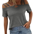 thumbnail image 5 of DuoJiaJ Women's Off Shoulder Short Sleeve Top,Solid Double Strap Casual Tee,M, 5 of 5