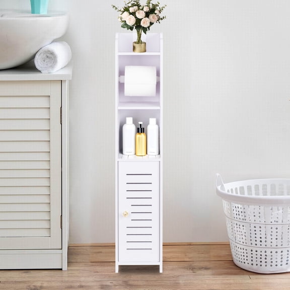 YOYTOO Bathroom Storage Cabinet with Doors and Shelves, Toilet Paper Roller Holders Free Standing Organizer for Small Spaces