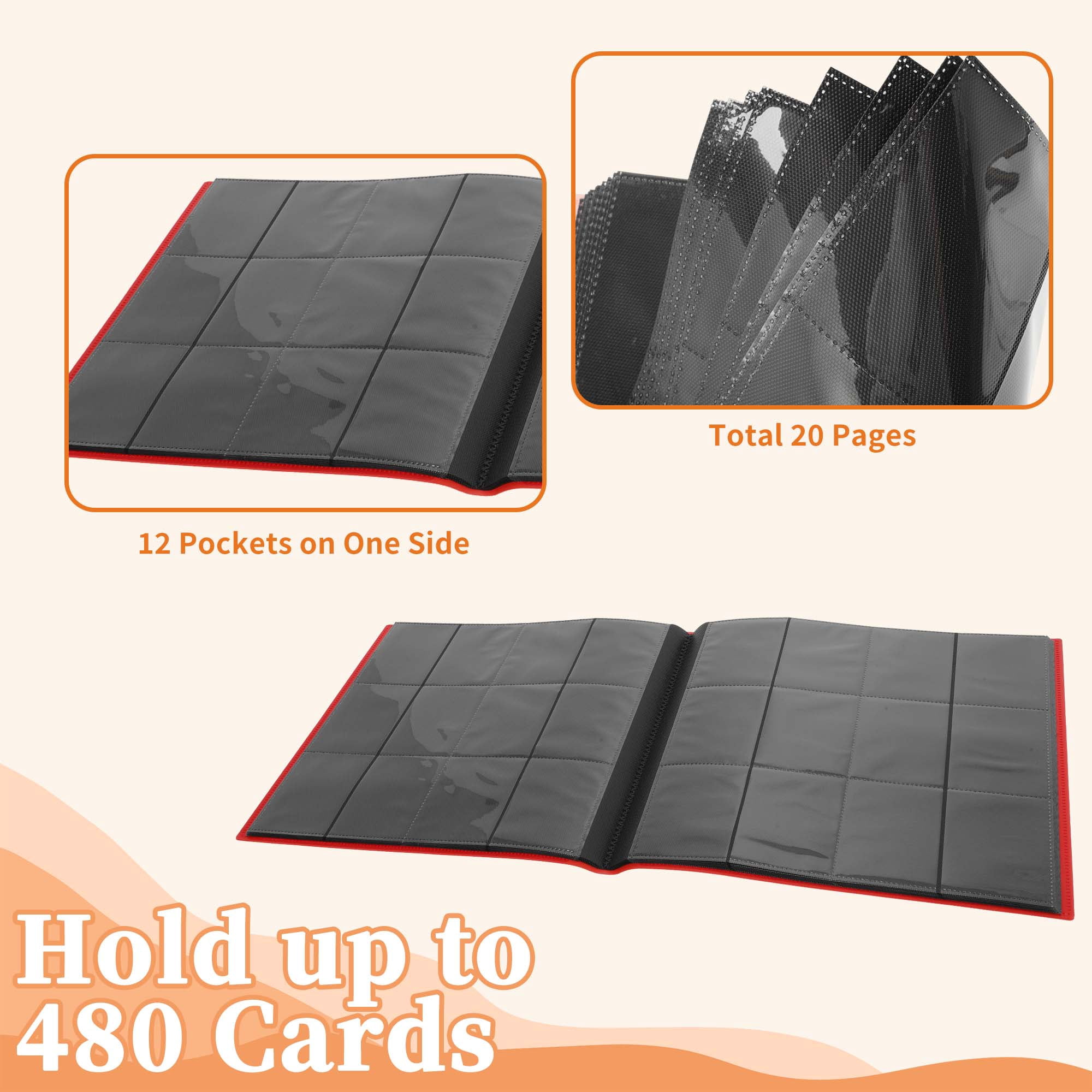 Unique Bargains Card Binder with 12 Pockets and 20 Pages for 480 Card Capacity ["Red"]