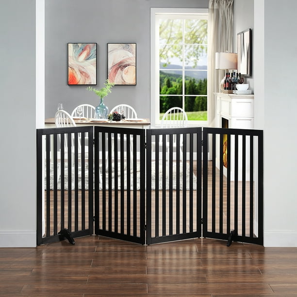 Unipaws Freestanding Wooden Dog Gate, Foldable Pet Gate with Support