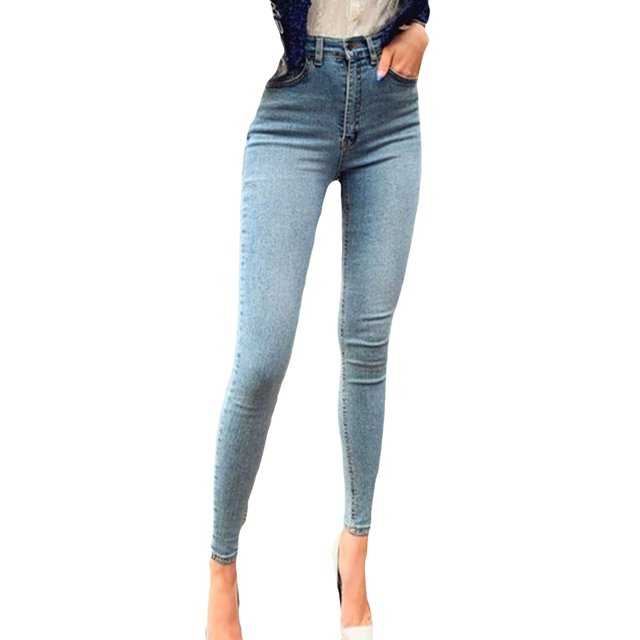 Plus Size Jeans for Women Slim High Waist Gradient Long Denim Regular Pants
